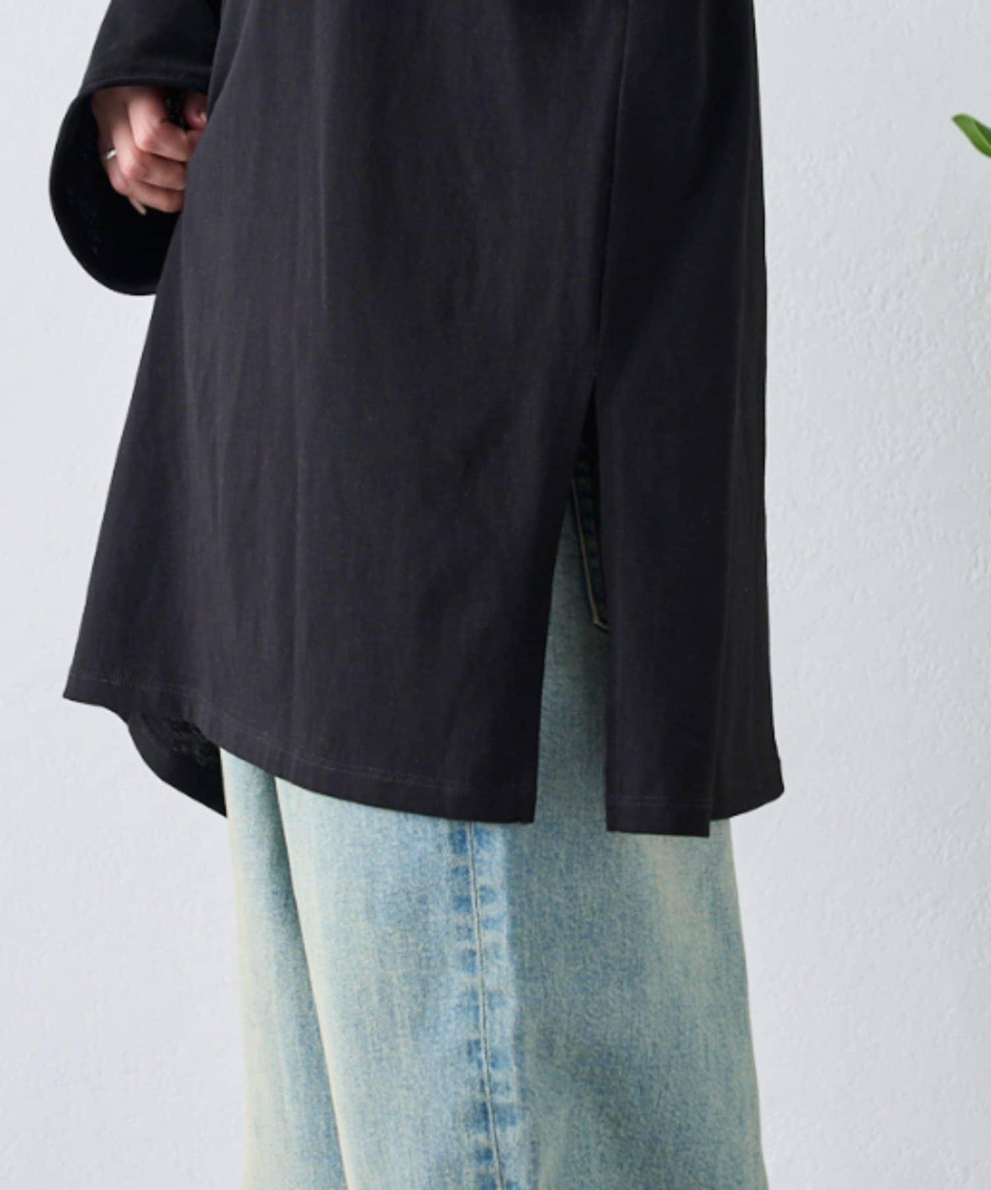 透視拼接一點刺繡oversize T 恤