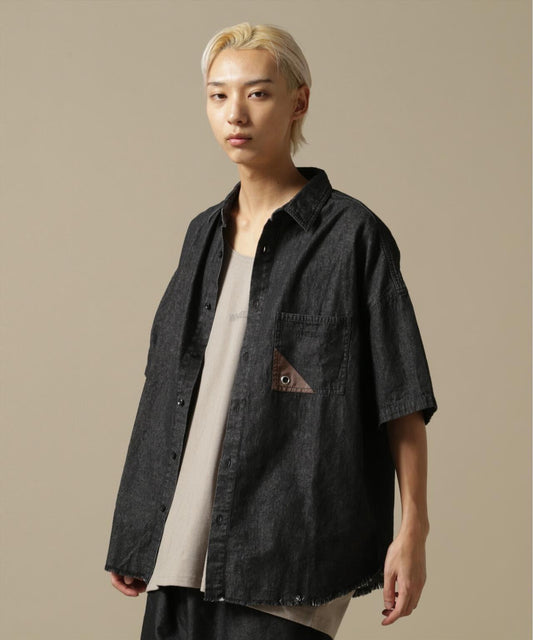 【&DEPOT限定】白色土地/貓頭鷹/牛仔短袖襯衫