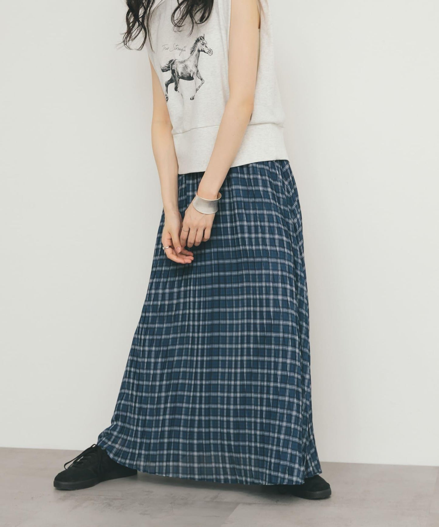 透視格紋百褶裙