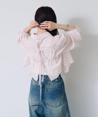 格紋後蝴蝶結襯衫