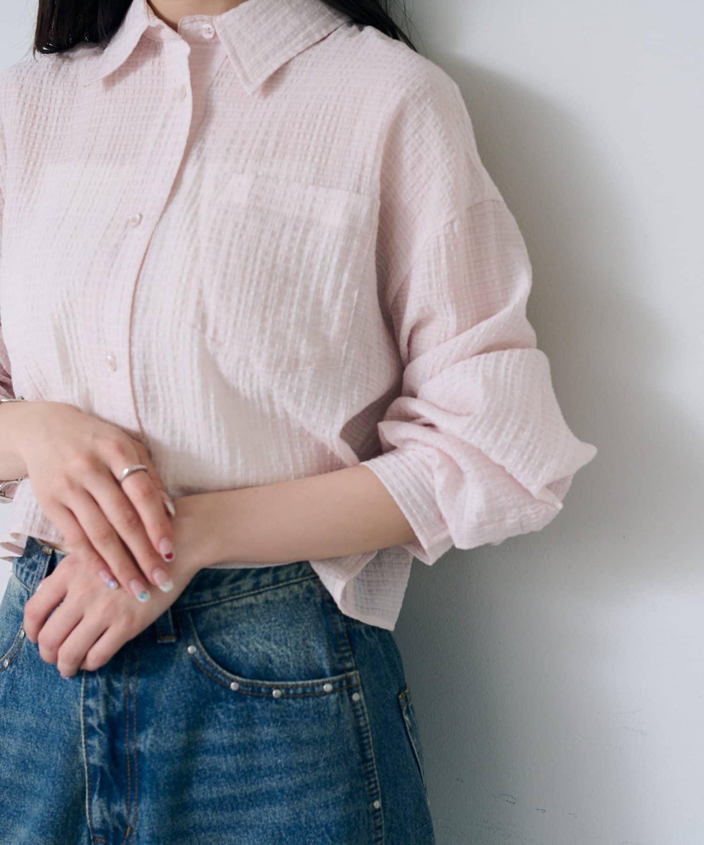 格紋後蝴蝶結襯衫