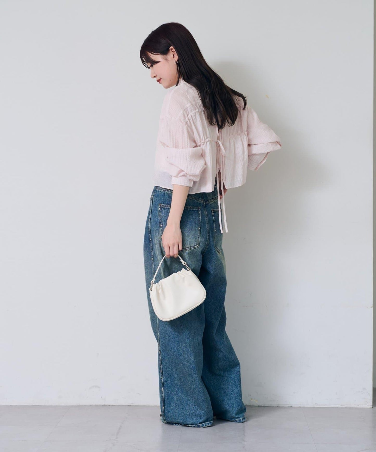 格紋後蝴蝶結襯衫