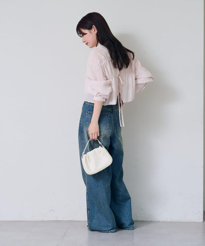 格紋後蝴蝶結襯衫