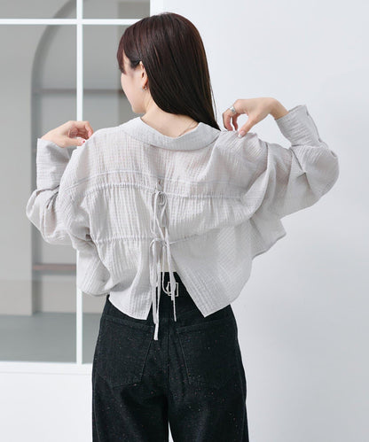 格紋後蝴蝶結襯衫