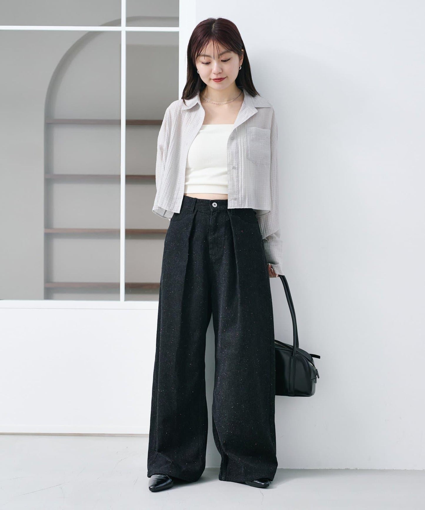 格紋後蝴蝶結襯衫