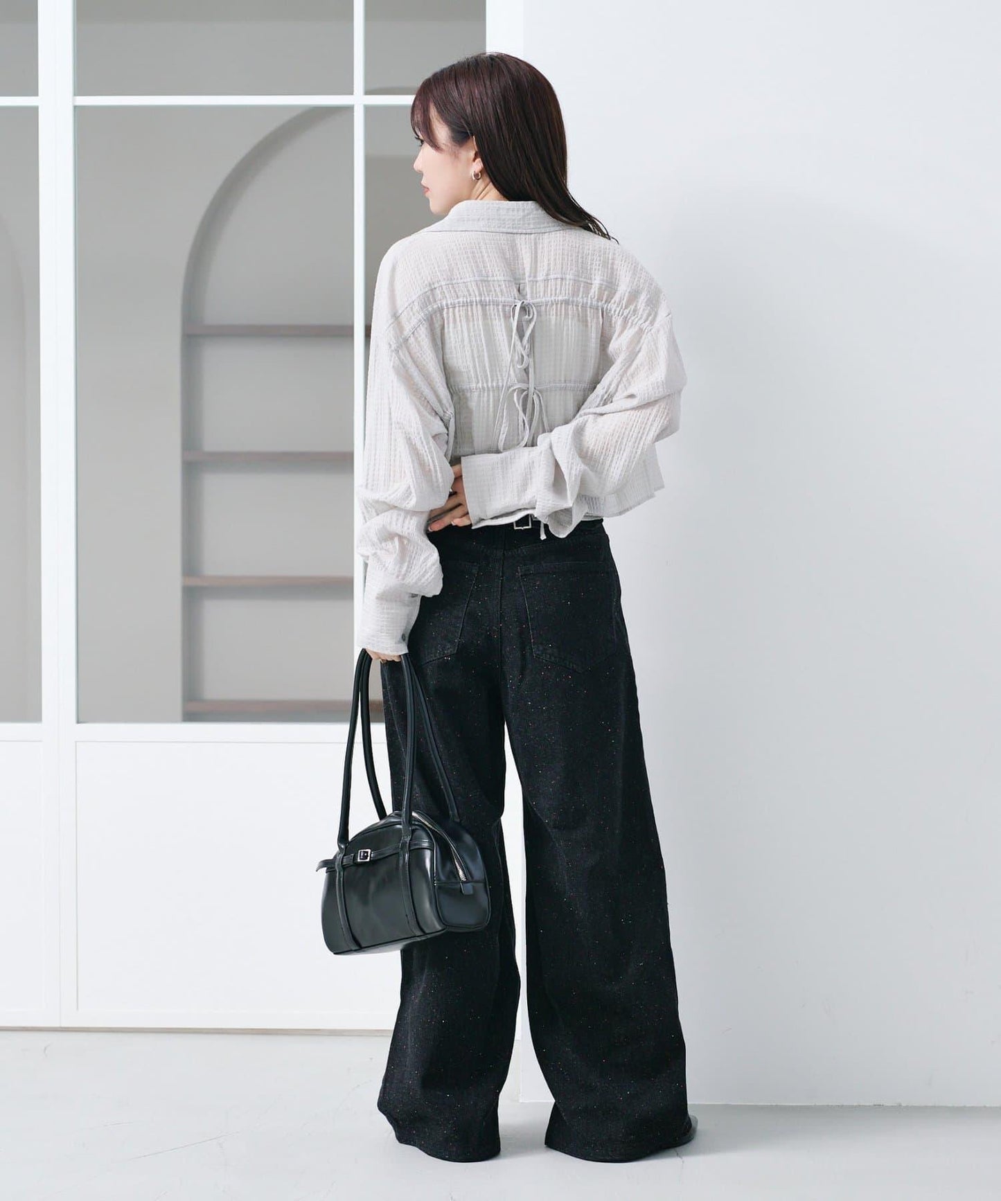 格紋後蝴蝶結襯衫