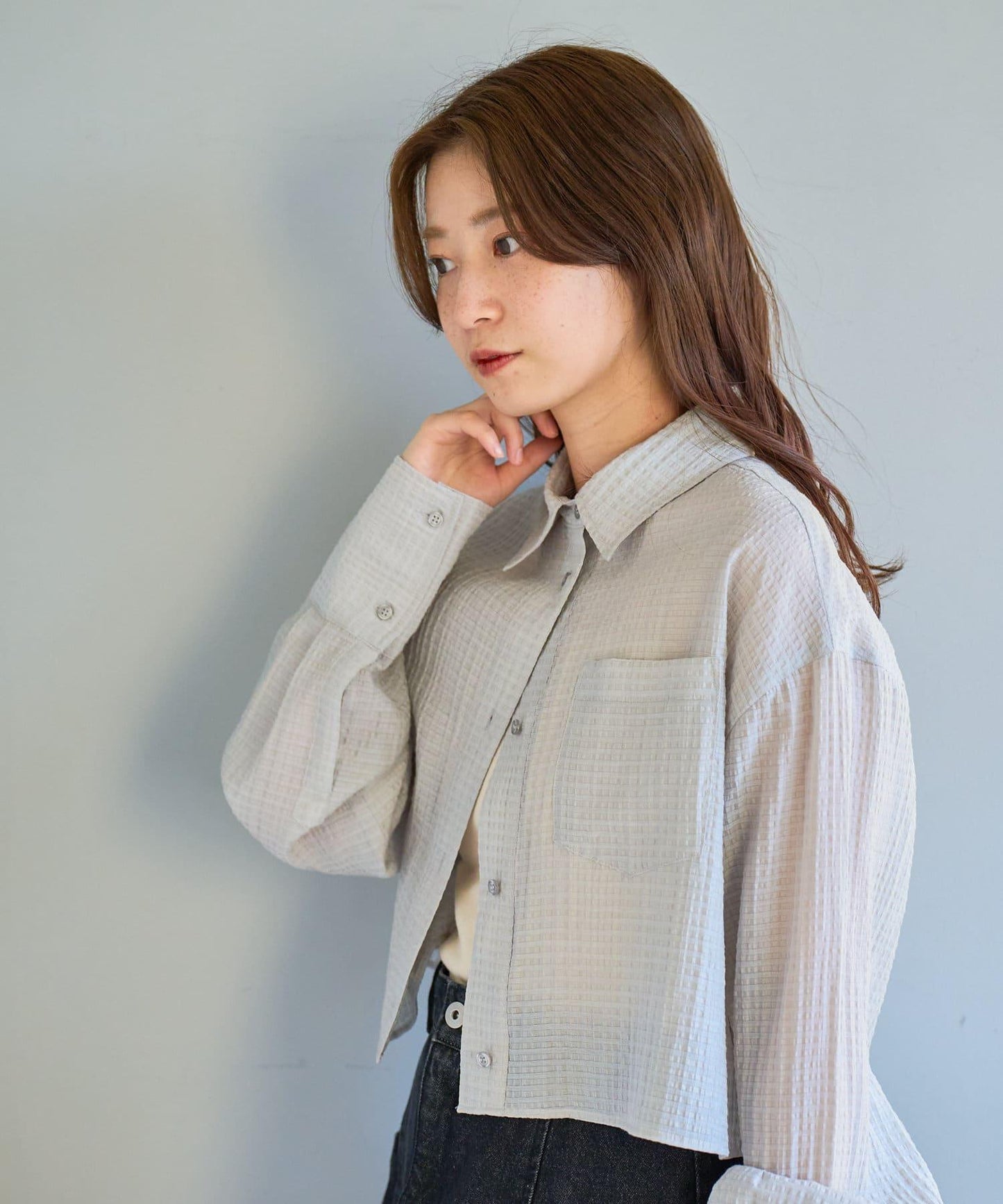 格紋後蝴蝶結襯衫