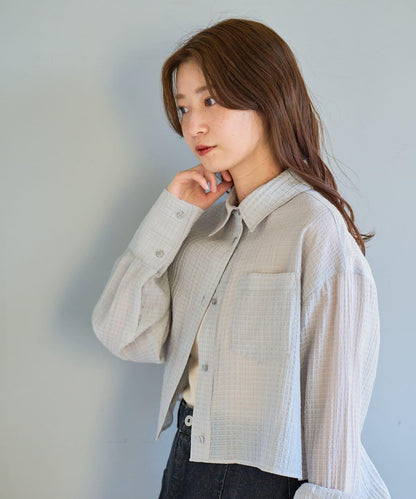 格紋後蝴蝶結襯衫