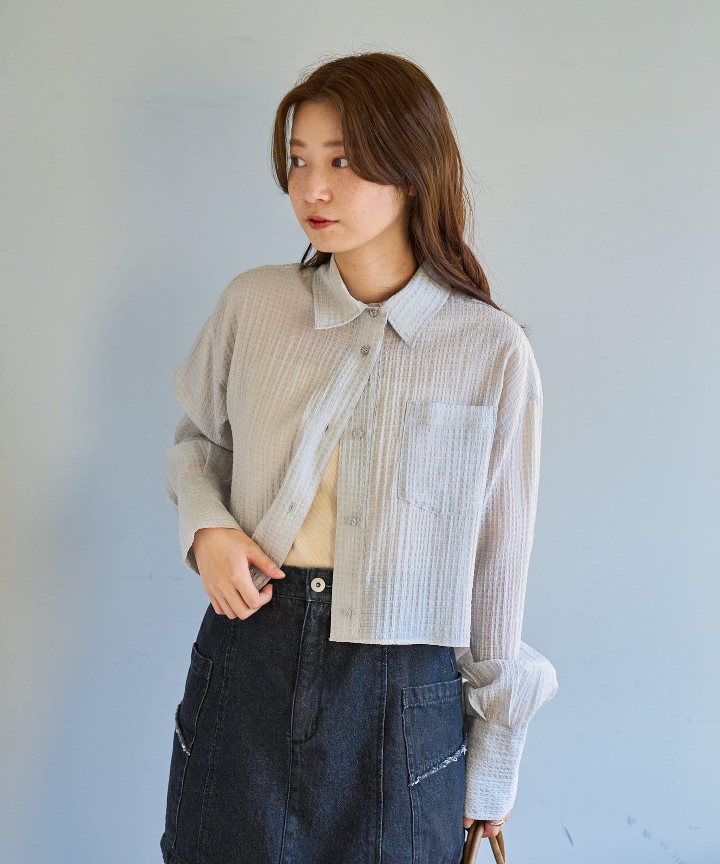 格紋後蝴蝶結襯衫