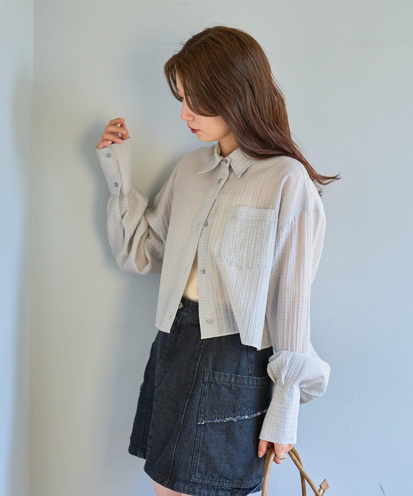 格紋後蝴蝶結襯衫