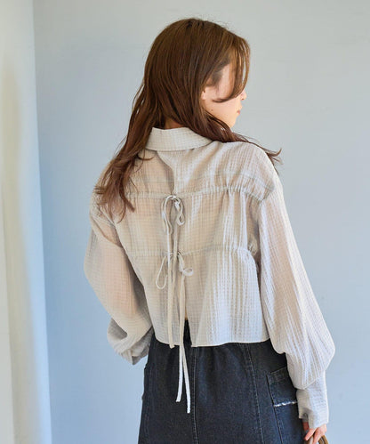 格紋後蝴蝶結襯衫