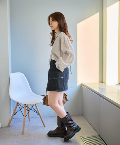 格紋後蝴蝶結襯衫