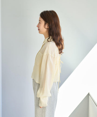 格紋後蝴蝶結襯衫