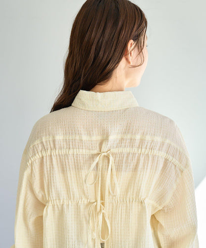 格紋後蝴蝶結襯衫