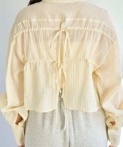 格紋後蝴蝶結襯衫