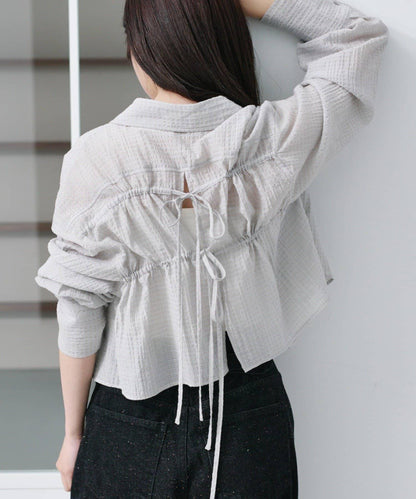 格紋後蝴蝶結襯衫