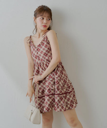 Chico 肩部蝴蝶結 棉質蕾絲荷葉邊 吊帶迷你連衣裙