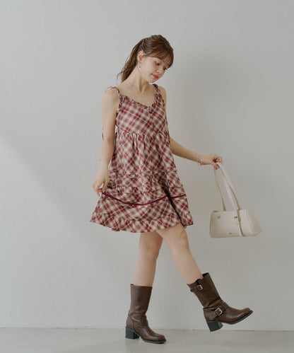 Chico 肩部蝴蝶結 棉質蕾絲荷葉邊 吊帶迷你連衣裙