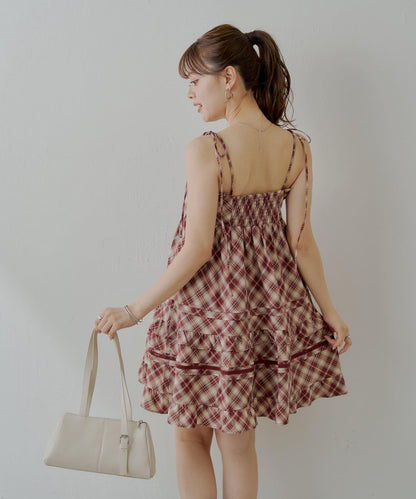 Chico 肩部蝴蝶結 棉質蕾絲荷葉邊 吊帶迷你連衣裙