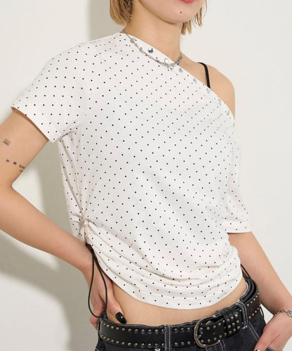 混搭 鉚釘露肩短袖上衣