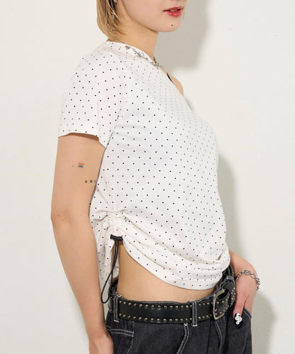 混搭 鉚釘露肩短袖上衣