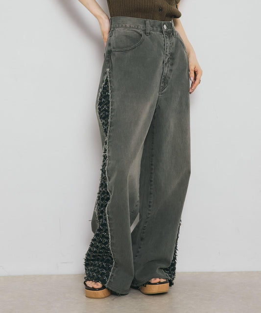 2尺碼可選提花條紋牛仔褲