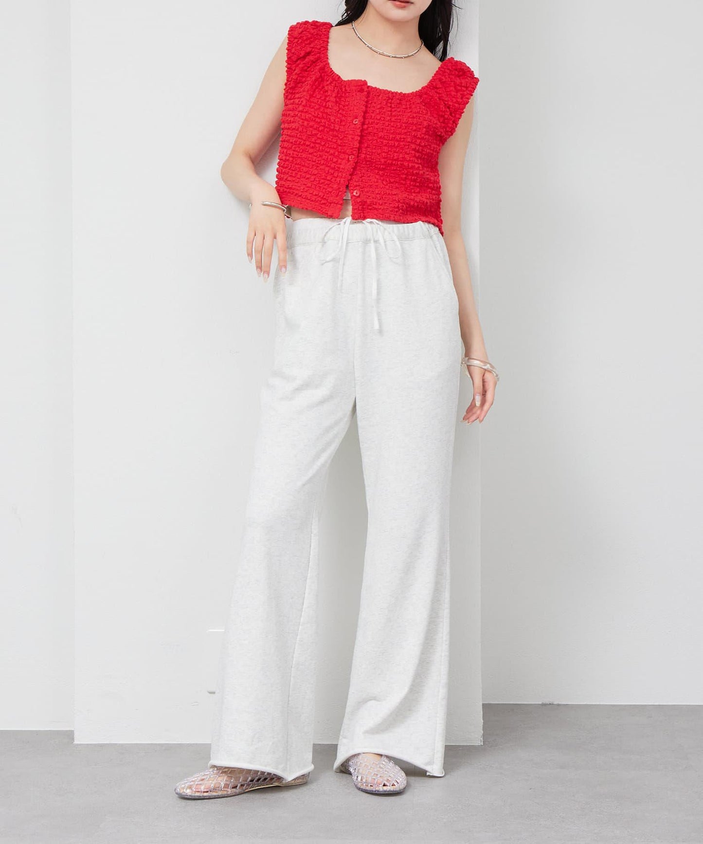 mystic 抽褶方領短款背心