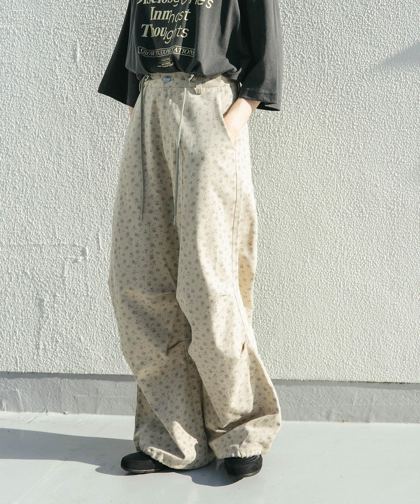 花卉印花抽繩褲