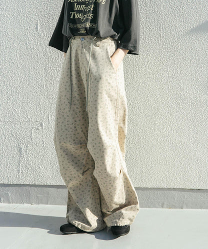 花卉印花抽繩褲