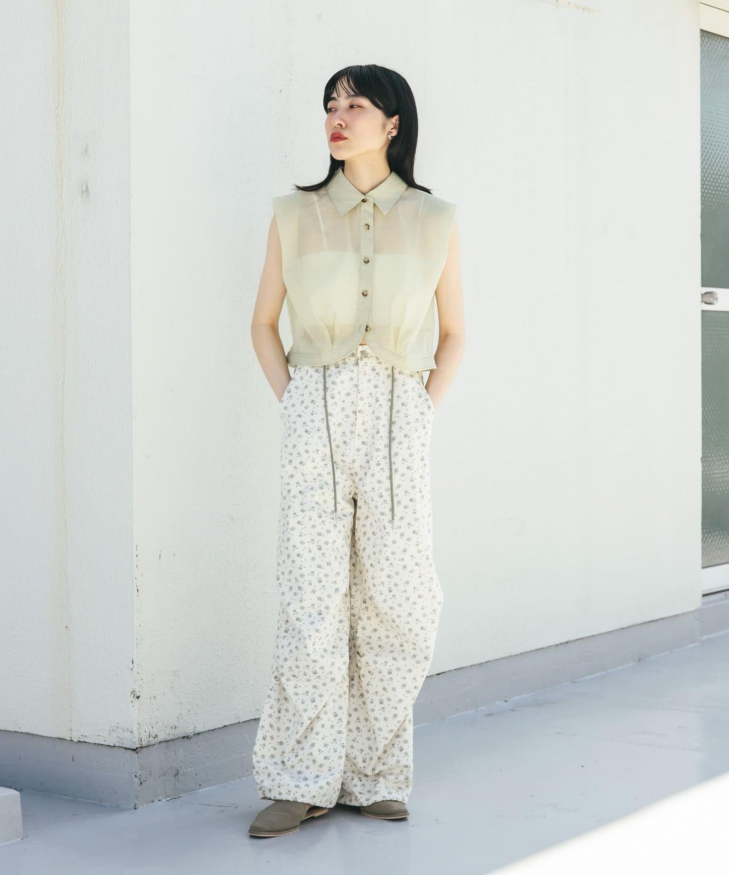 花卉印花抽繩褲