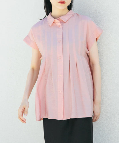 無袖褶皺喇叭襯衫