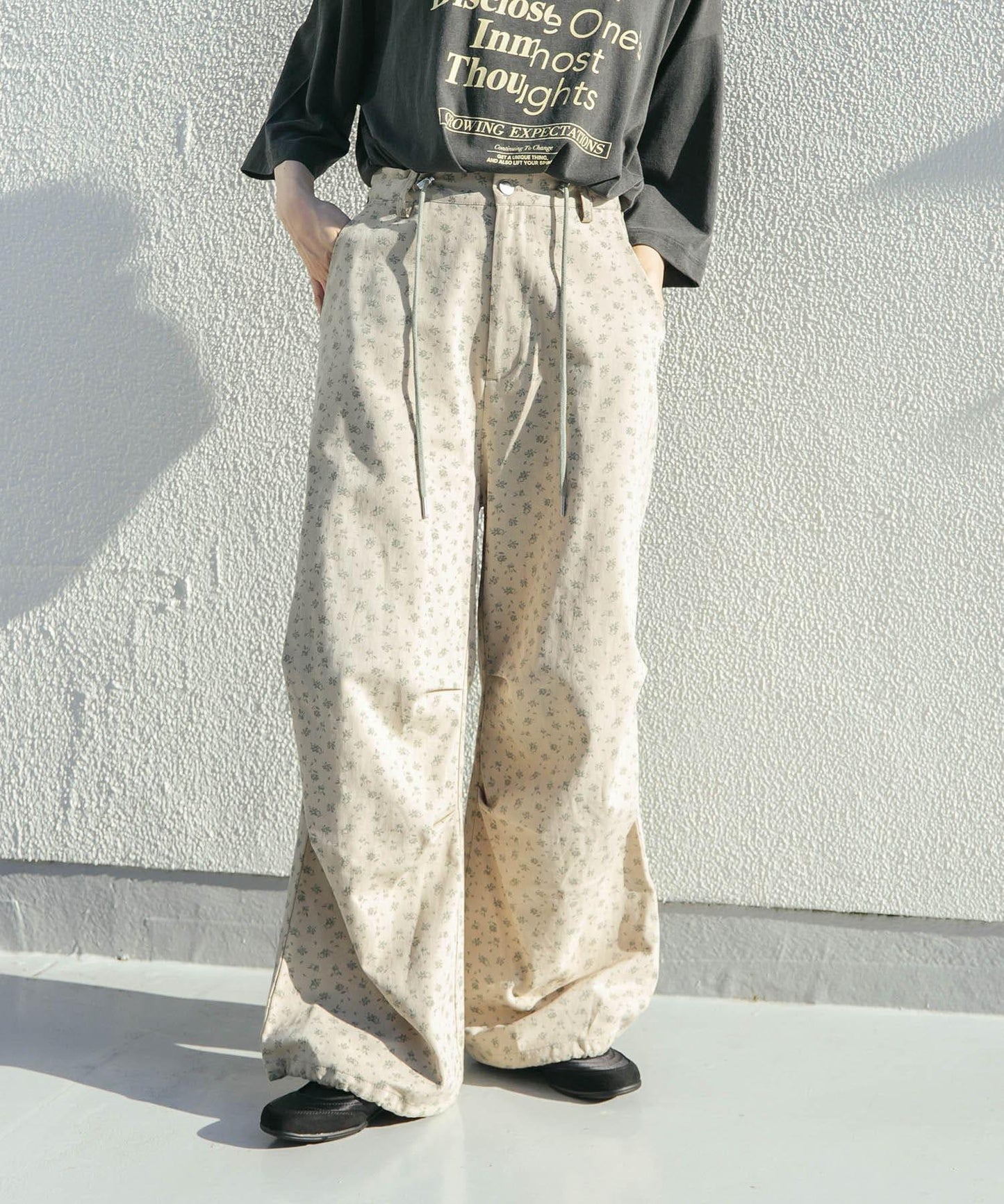 花卉印花抽繩褲