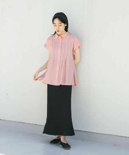 無袖褶皺喇叭襯衫