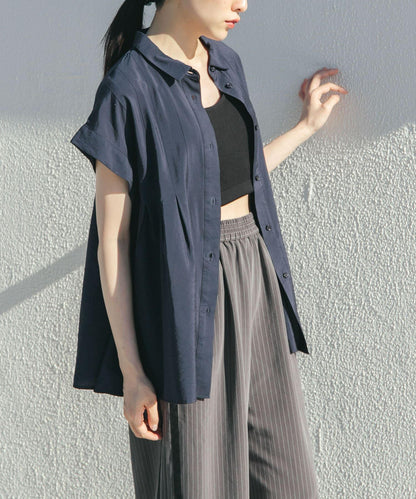 無袖褶皺喇叭襯衫