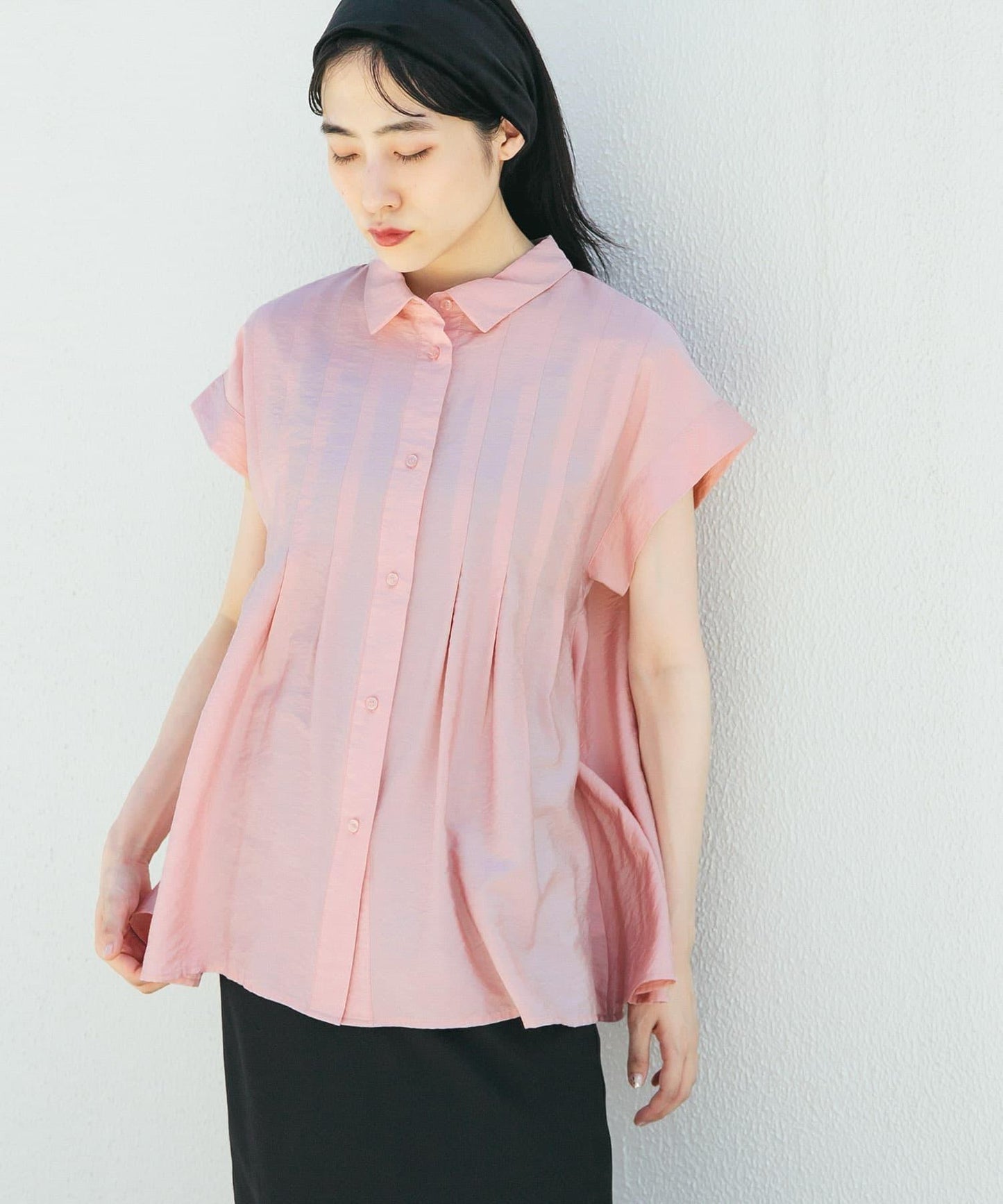 無袖褶皺喇叭襯衫