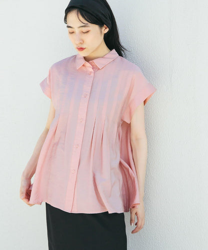 無袖褶皺喇叭襯衫