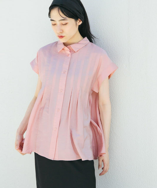 無袖褶皺喇叭襯衫
