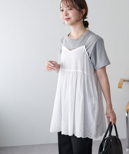 蕾絲拼接吊帶長款上衣