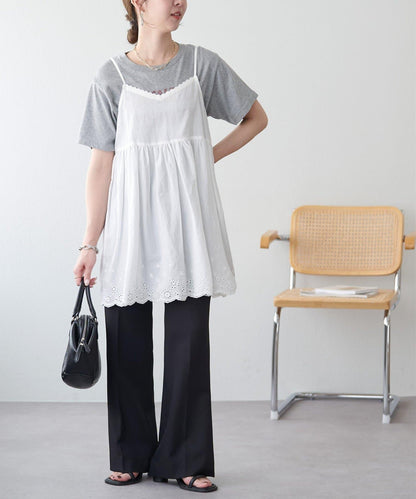 蕾絲拼接吊帶長款上衣