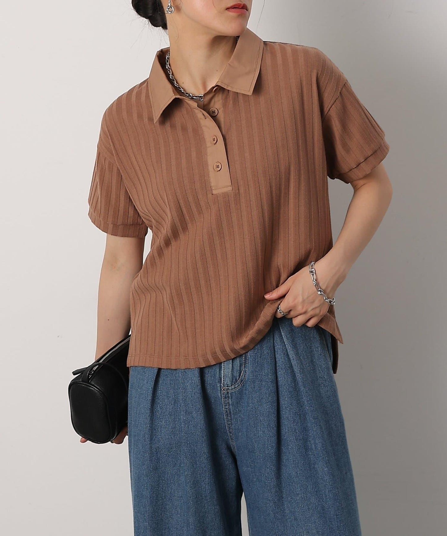 布料polo領條紋上衣