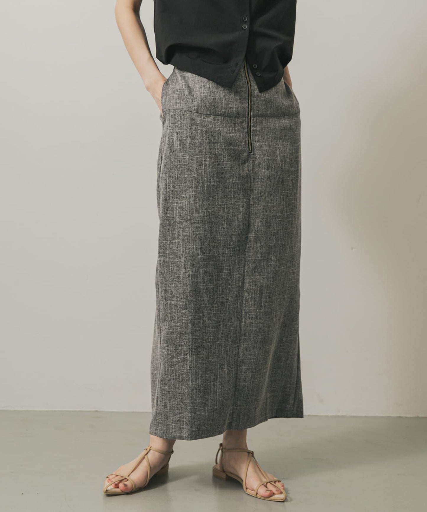 拉鍊裝飾高腰包臀裙