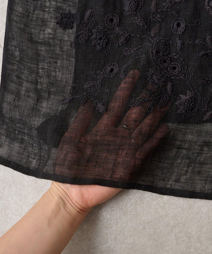 《柑橘》花朵刺繡流蘇圍巾