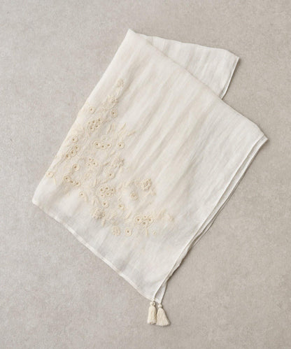 《柑橘》花朵刺繡流蘇圍巾
