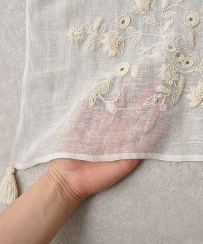 《柑橘》花朵刺繡流蘇圍巾