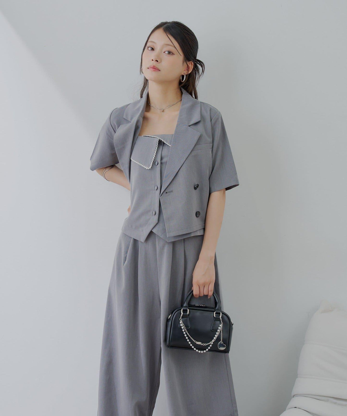 Chico 翻折設計西裝風連身褲