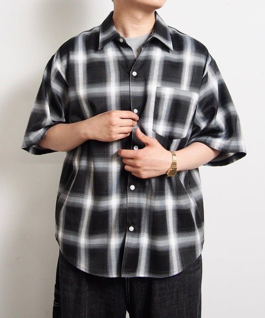 漸變格紋短袖襯衫