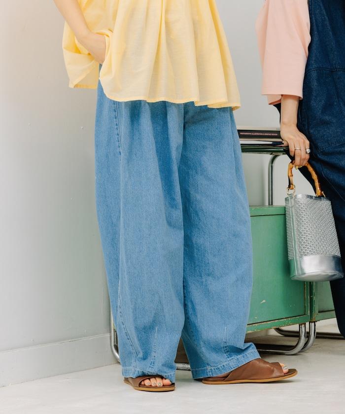 亞麻混紡弧形休閒褲