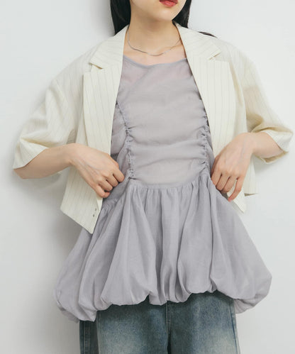 抽繩泡泡袖上衣