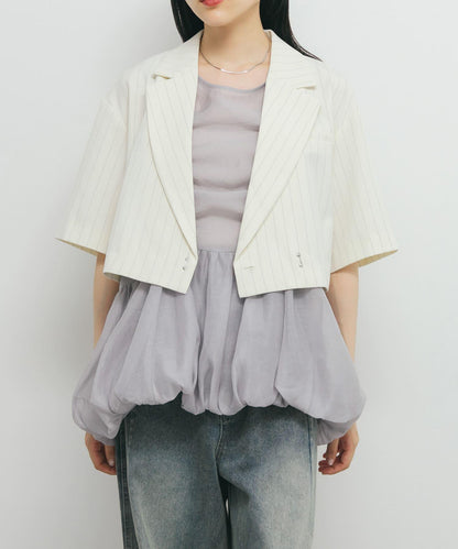 抽繩泡泡袖上衣