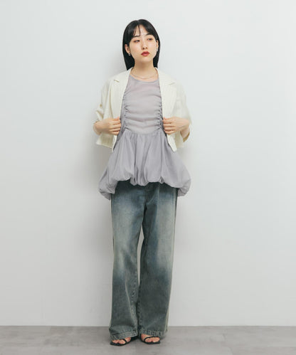 抽繩泡泡袖上衣